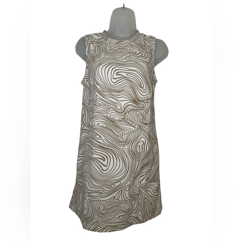 Open Edit White & Tan Swirl Print Open Back Shift… - image 2